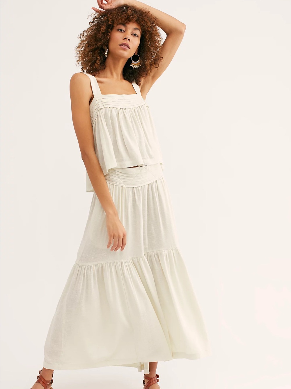 Free People Cream Tiered Maxi Skirt